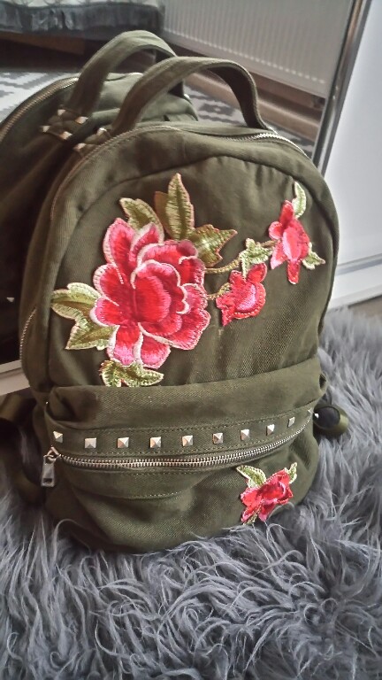 plecak damski blogerski hafty kwiaty khaki