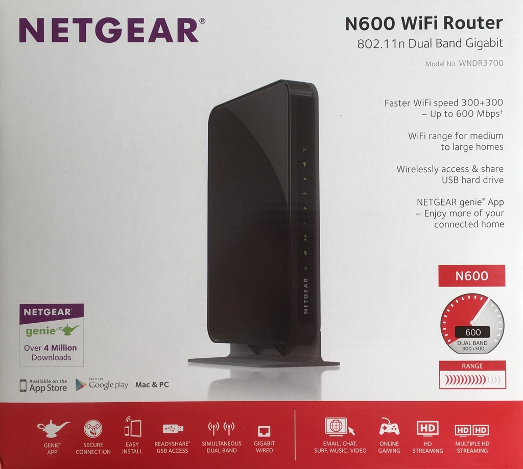 Router Netgear WNDR3700v5 N600 Dual Band WIFI