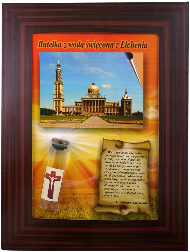 BUTELKA Z WODĄ ŚWIĘCONĄ Z LICHENIA W RAMCE