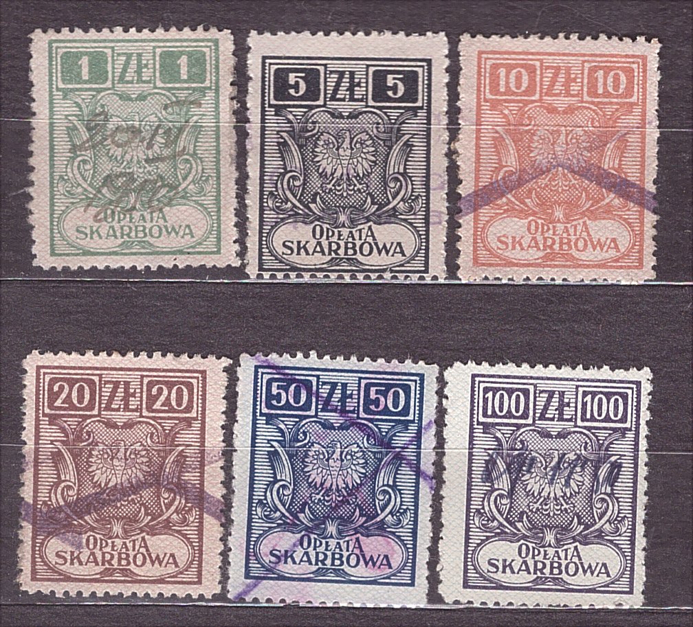 Opłata Skarbowa - ok  1945 roku - 6 znaczków