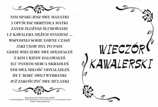 Karnet życzenia do prezentu na Wieczór Kawalerski