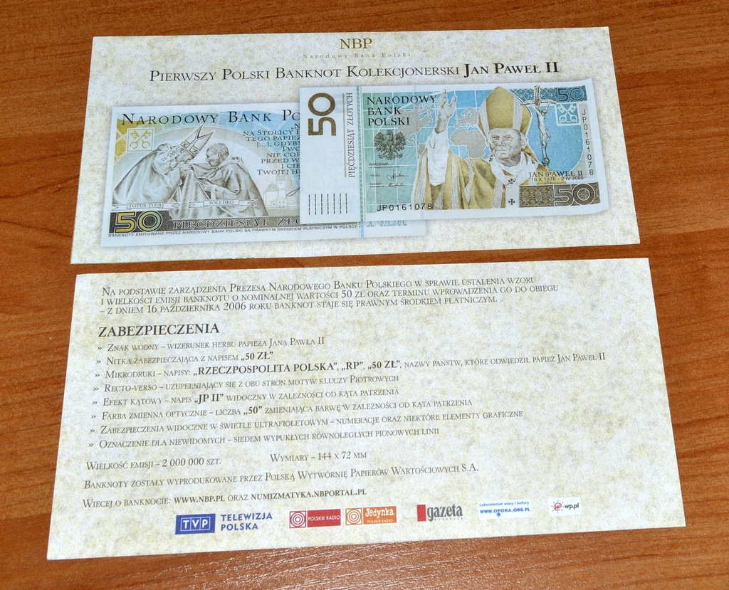 Folder do banknotu Jan Paweł II - z logo