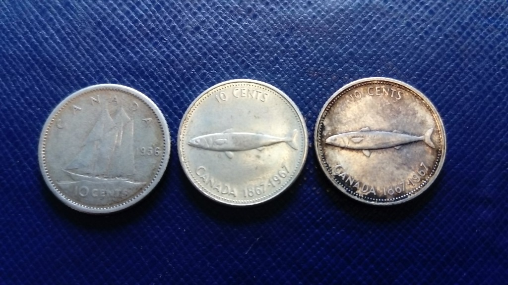 1 cent kanada 3 monety (srebrne) 1956r., 2x 1967r.