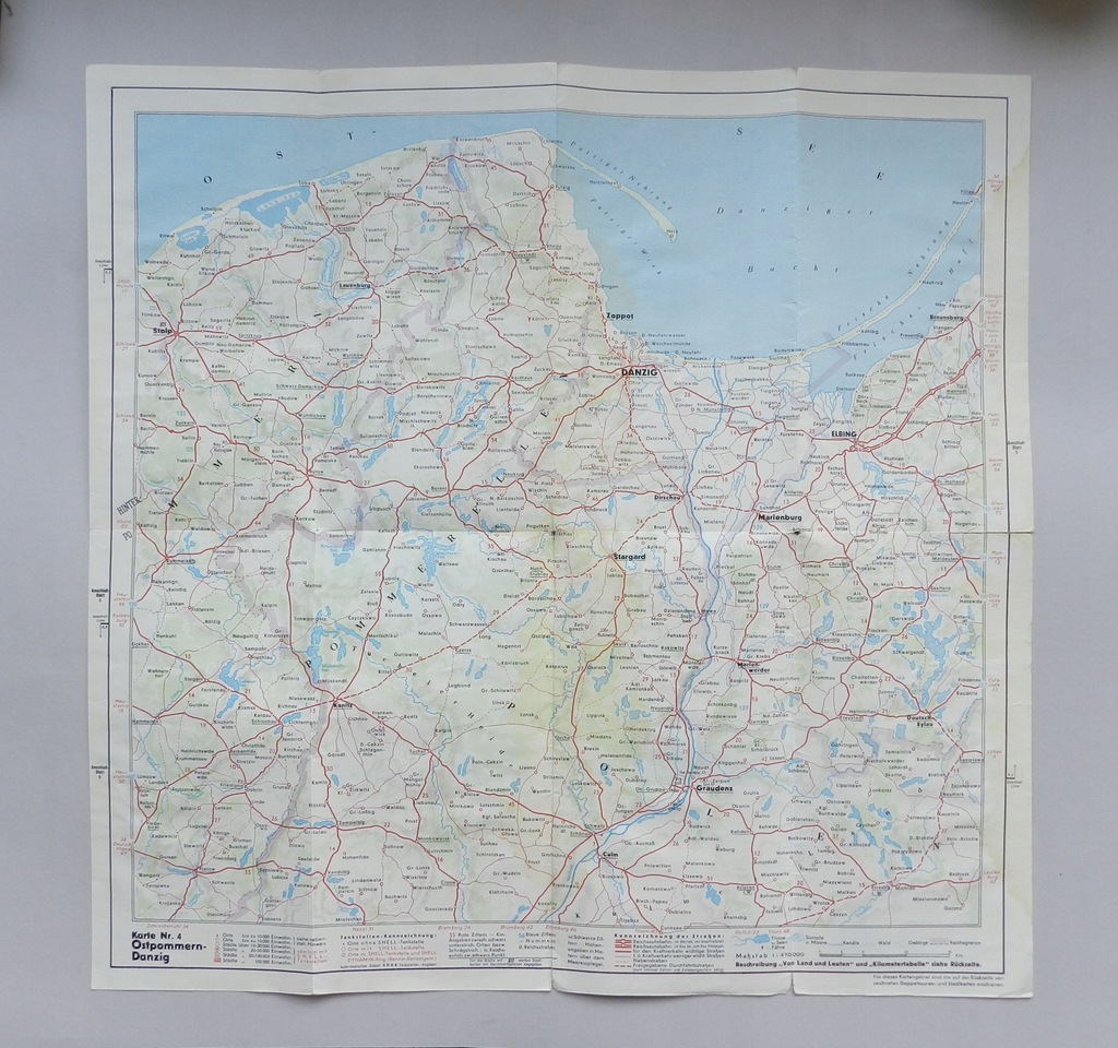 GDAŃSK / DANZIG, POMORZE- MAPA SAMOCHODOWA ok.1930