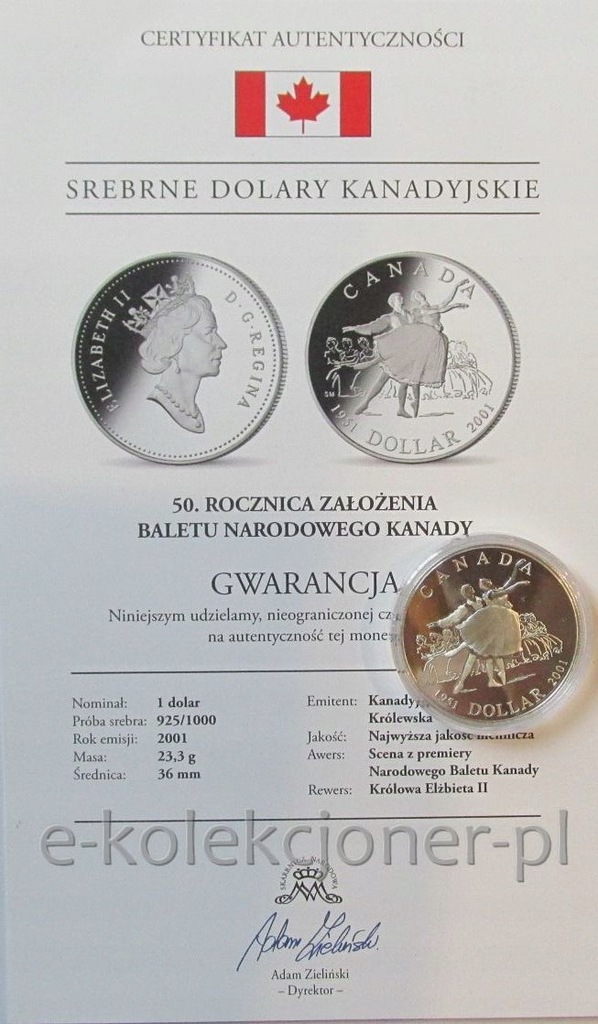 1 $ 2001 KANADA - BALET NARODOWY -MENNICZA