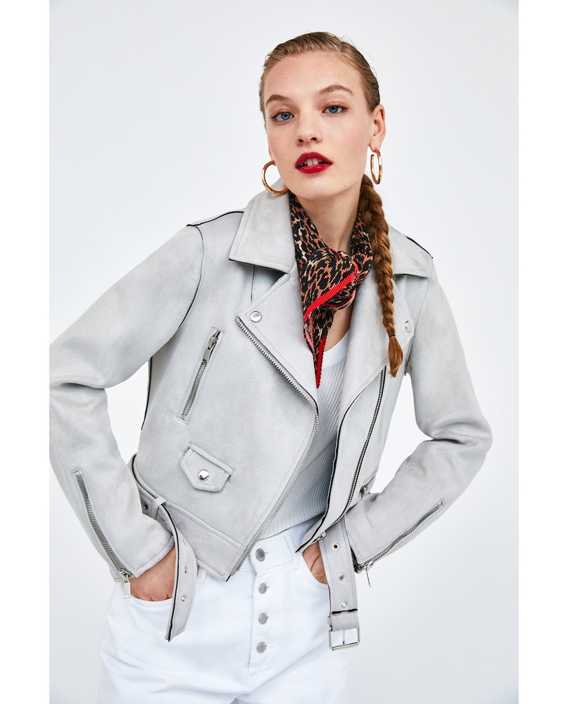 KURTKA RAMONESKA ZAMSZOWA ZARA 34/XS JASNA SZARA