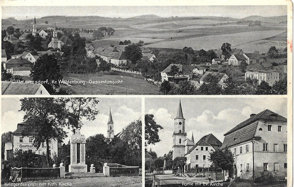 Dittmannsdorf - Dziećmorowice, Panorama, Kościoły