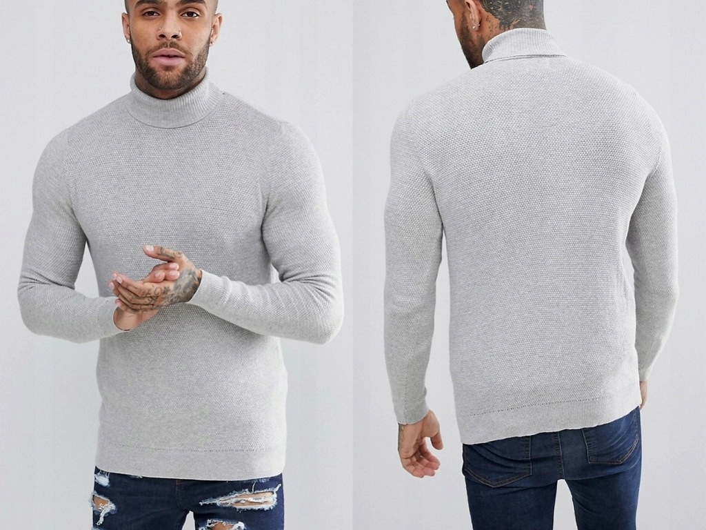 Pull&Bear Szary sweter męski golf M