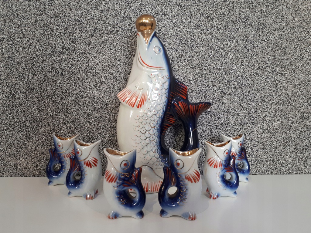 CERAMICZNA KARAFKA + KIELISZKI RYBA RYBY