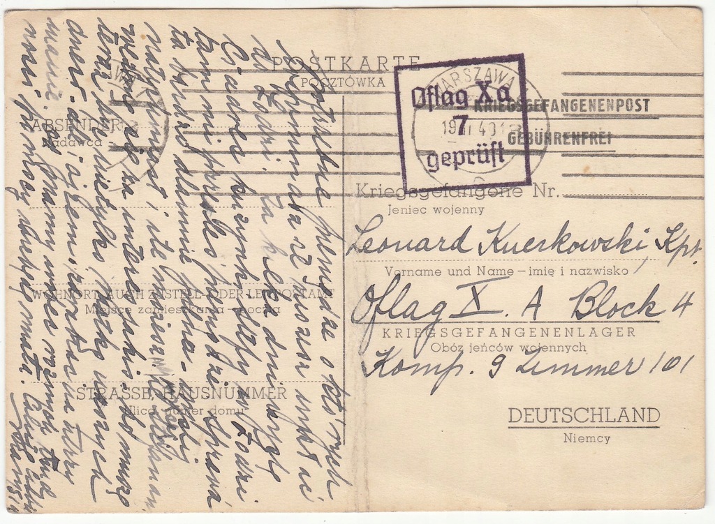 Oflag XA Itzehoe kartka z Warszawy 1940 (188)