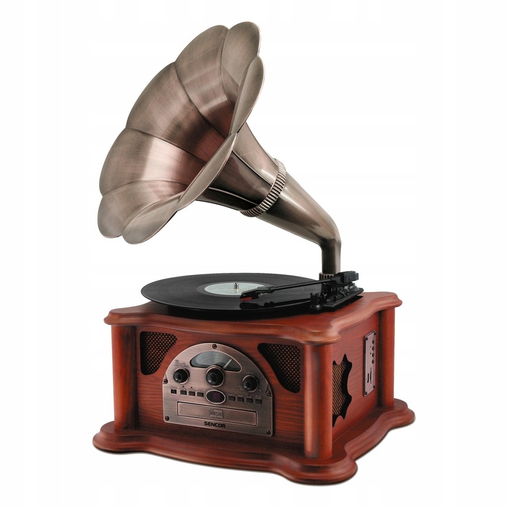 Gramofon retro z tubą Radio USB CD Sencor