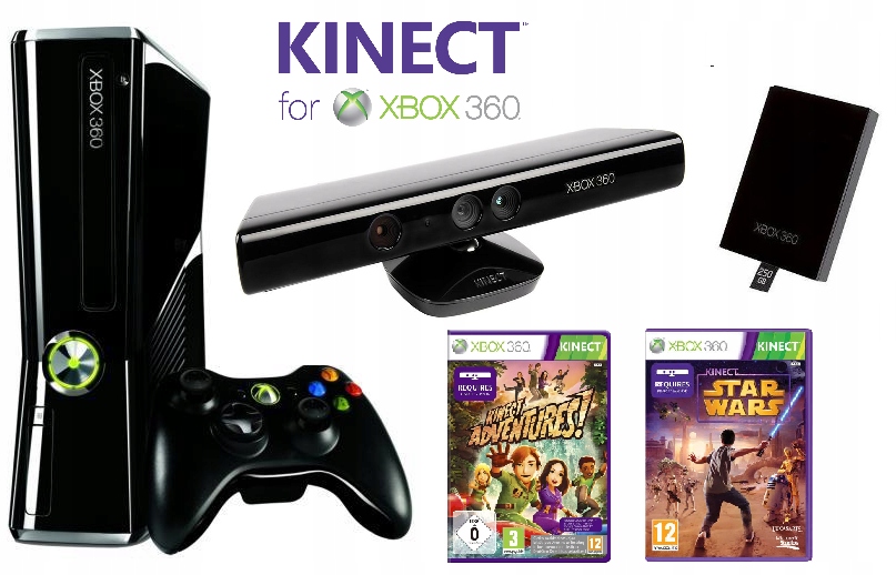 Konsola XBOX360 Slim DYSK 250GB Kinect Sensor+GRY