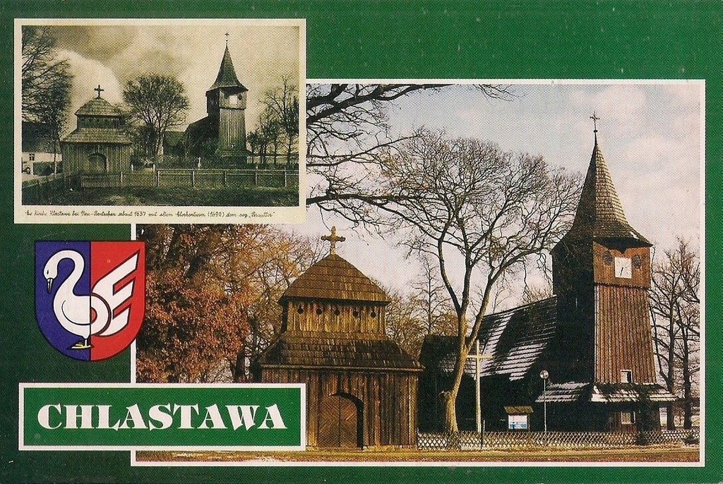 pocztówka CHLASTAWA Kościół z 1637 HERB