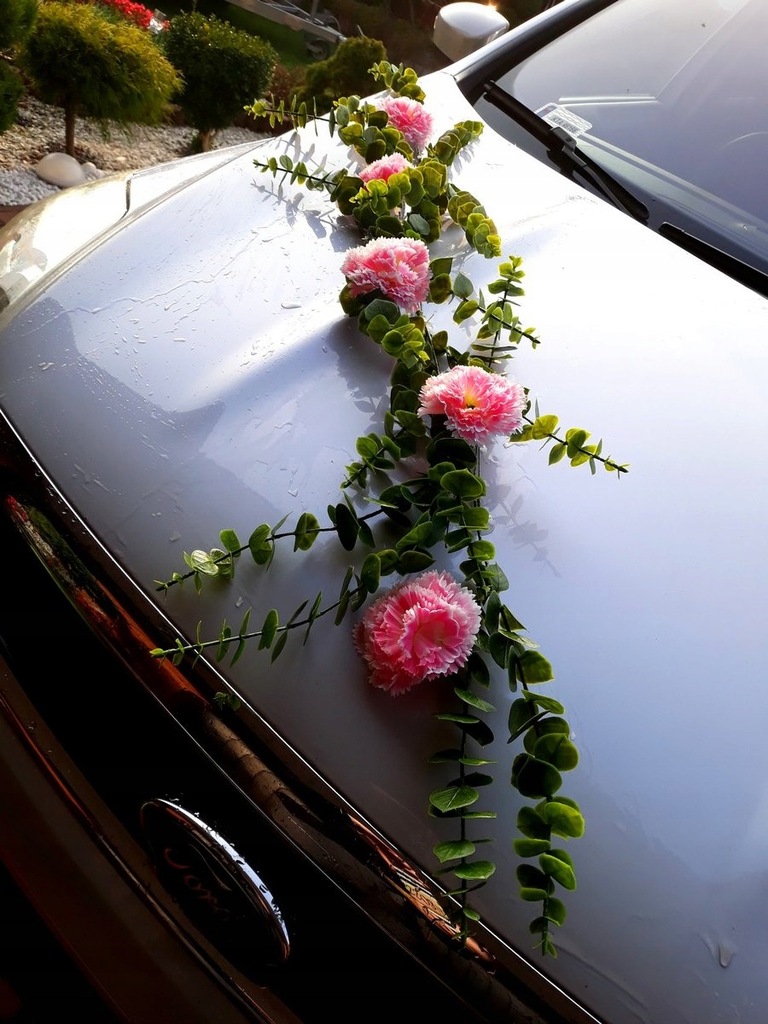 Dekoracja samochodu ozdoby na auto greenery ślub