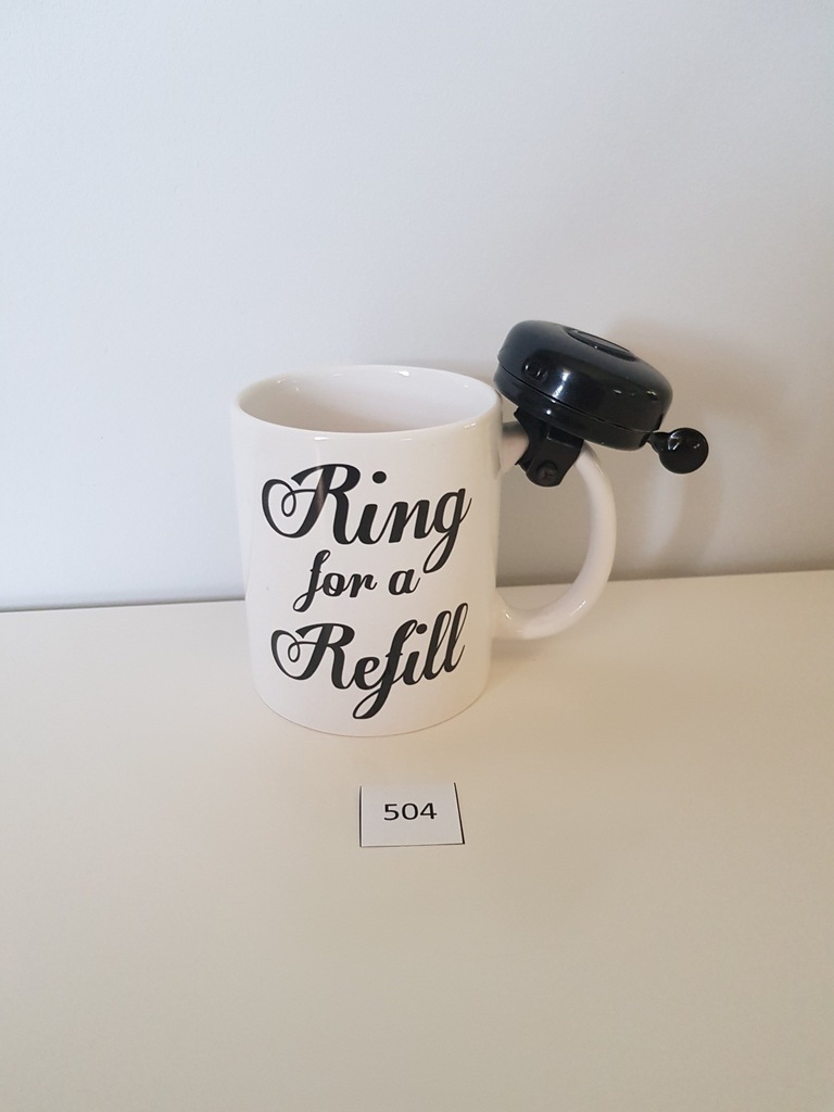 KUBEK Z DZWONKIEM I NAPISEM RING FOR A REFILL