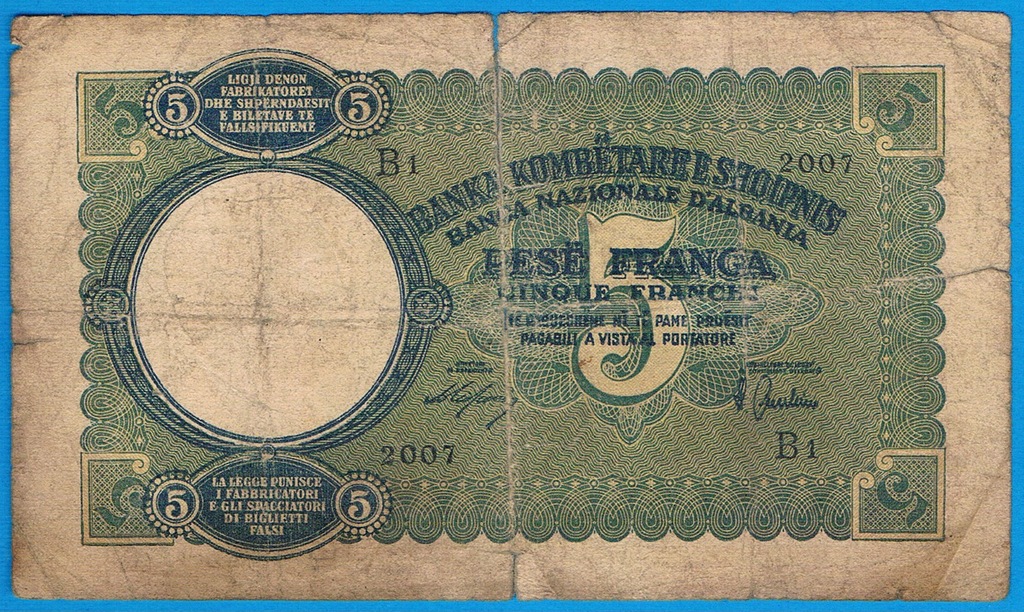 Albania 5 franga rok (1939) P. 6 stan 6