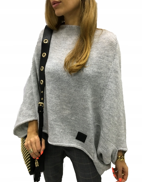 SWETER PONCZO NIETOPERZ SZARY S -XXL