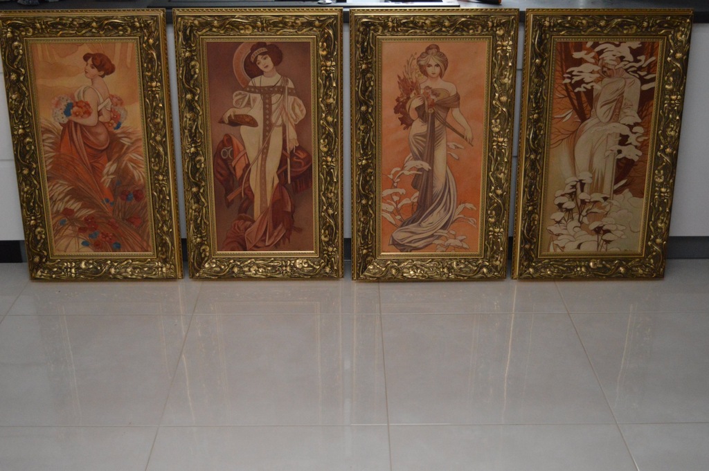 ALFONS MUCHA - 4 OBRAZY SECESYJNE RAMY 4 PORY ROKU