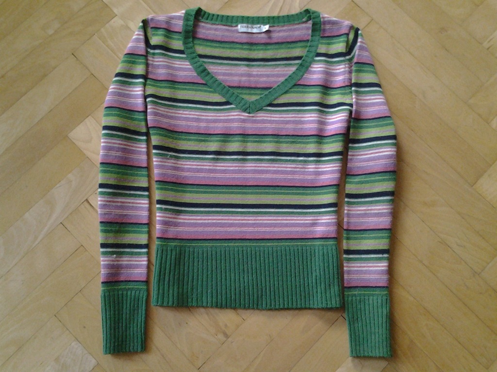 Terranova sweterek w szpic w kolorowe paski