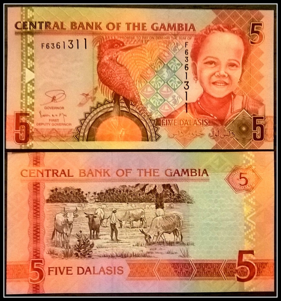 Banknot Gambia 5 Dalasis 2013r. UNC