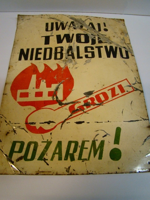 Stara tablica ostrzegawcza informacyjna metalowa