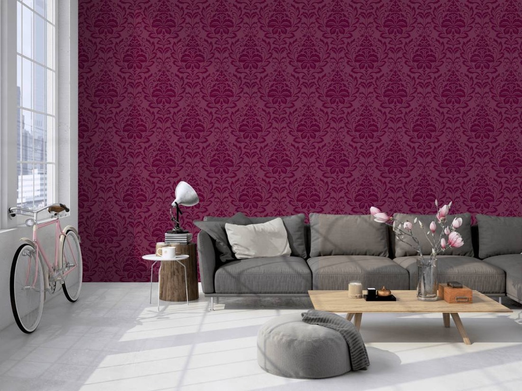 TAPETA TAPETY GLAMOUR ORNAMENT FIOLETOWA FLOCK 24H - 6814109411 ...