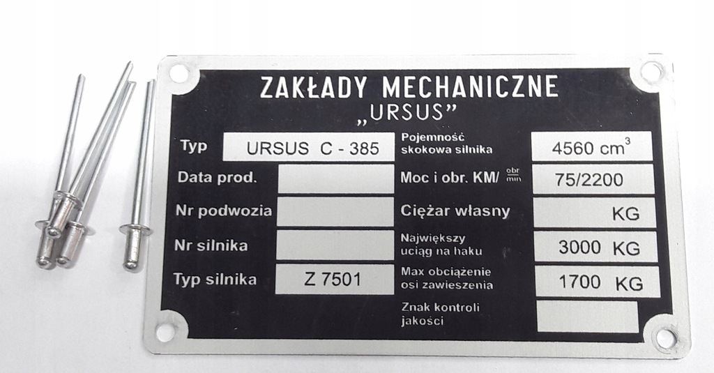 URSUS C 385 C385 C385A 385 A tabliczka znamionowa