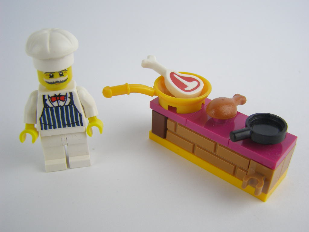 Lego Figurka Kucharz Patelnia Jedzenie Kuchnia
