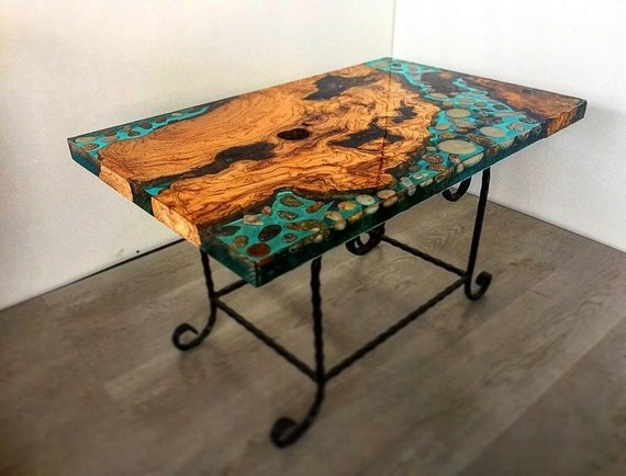 Stół stolik taboret obraz drewno żywica