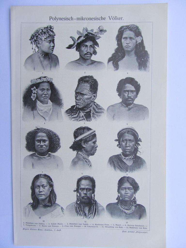 OCEANIA POLINEZJA MIKRONEZJA NARODY rycina 1908 r.