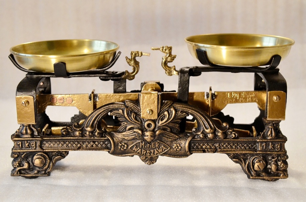 Stara waga szalkowa M.MER, 1 kg, 1937 rok