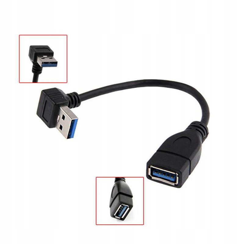Kabel Przedłużacz KĄTOWY USB3.0 AM-AF DOLNY