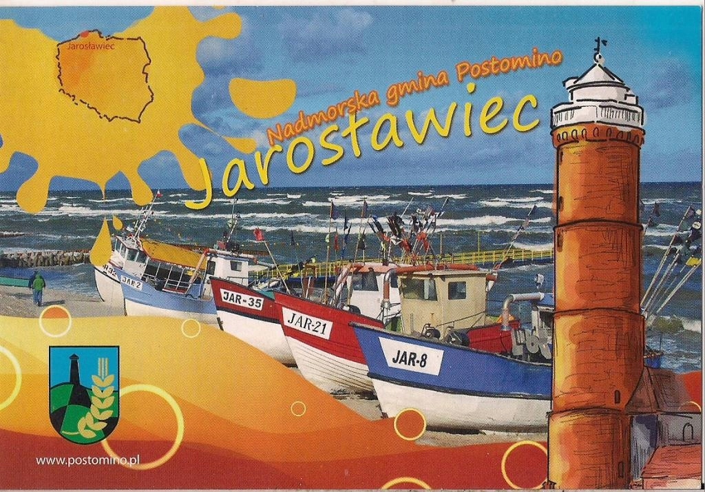 pocztówka JAROSŁAWIEC Latarnia i kutry HERB