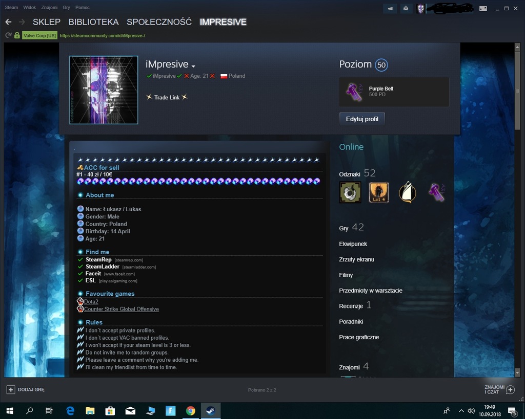Steam - 50 lv / 42 gry / Gta V / CSGO / The Forest