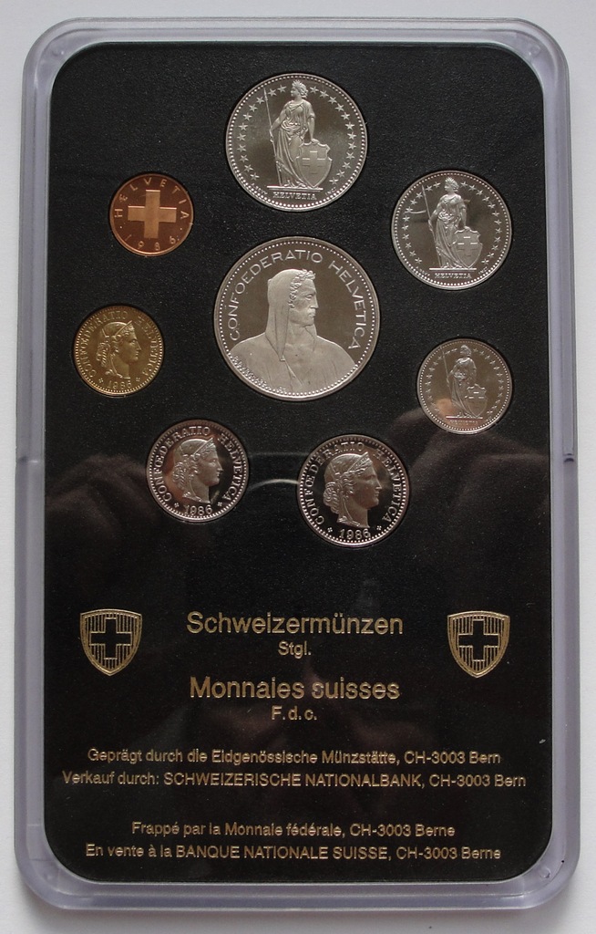 Szwajcaria - rocznik monet 1986, etui, stan I
