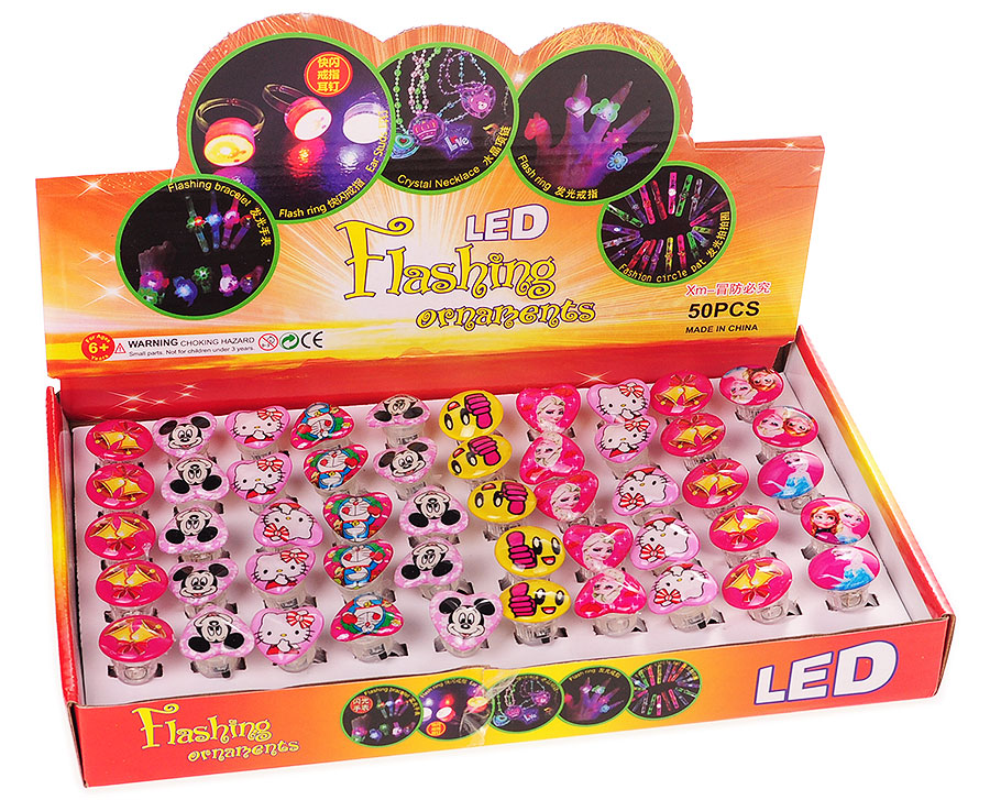 ŚWIECĄCE PIERŚCIONKI LED OPAK 50SZT MIX WZORÓW a28