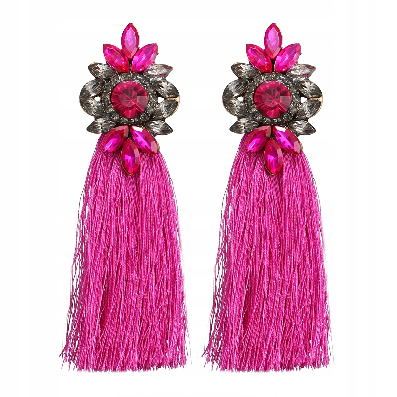 KOLCZYKI KRYSZTAŁKI CHWOST FRĘDZLE FUKSJA BOHO - 7655089910 ...