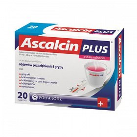Ascalcin Plus o sm. malinowym 20 saszetek APTEKA