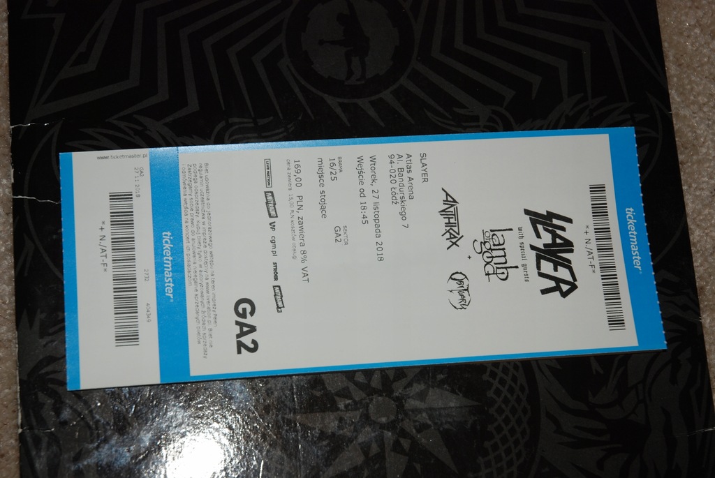 Bilet na koncert Slayer Antrax 27.11.18