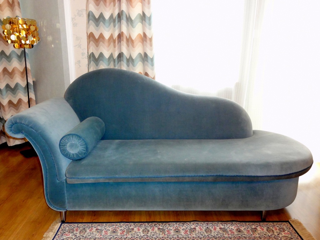 Sofa szezlong niebieska antyk retro plusz