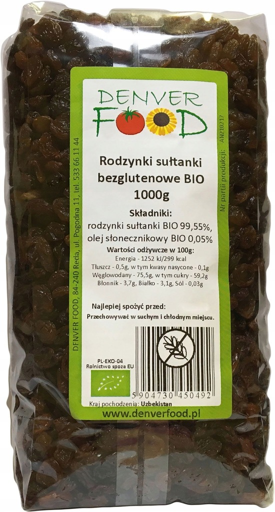 Rodzynki Sułtanki Bezglutenowe BIO 1kg Denver Food 7558179103