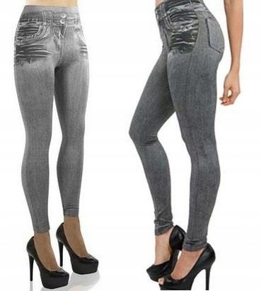 Legginsy Damskie Jeans Wyszczuplające Szare L/XL