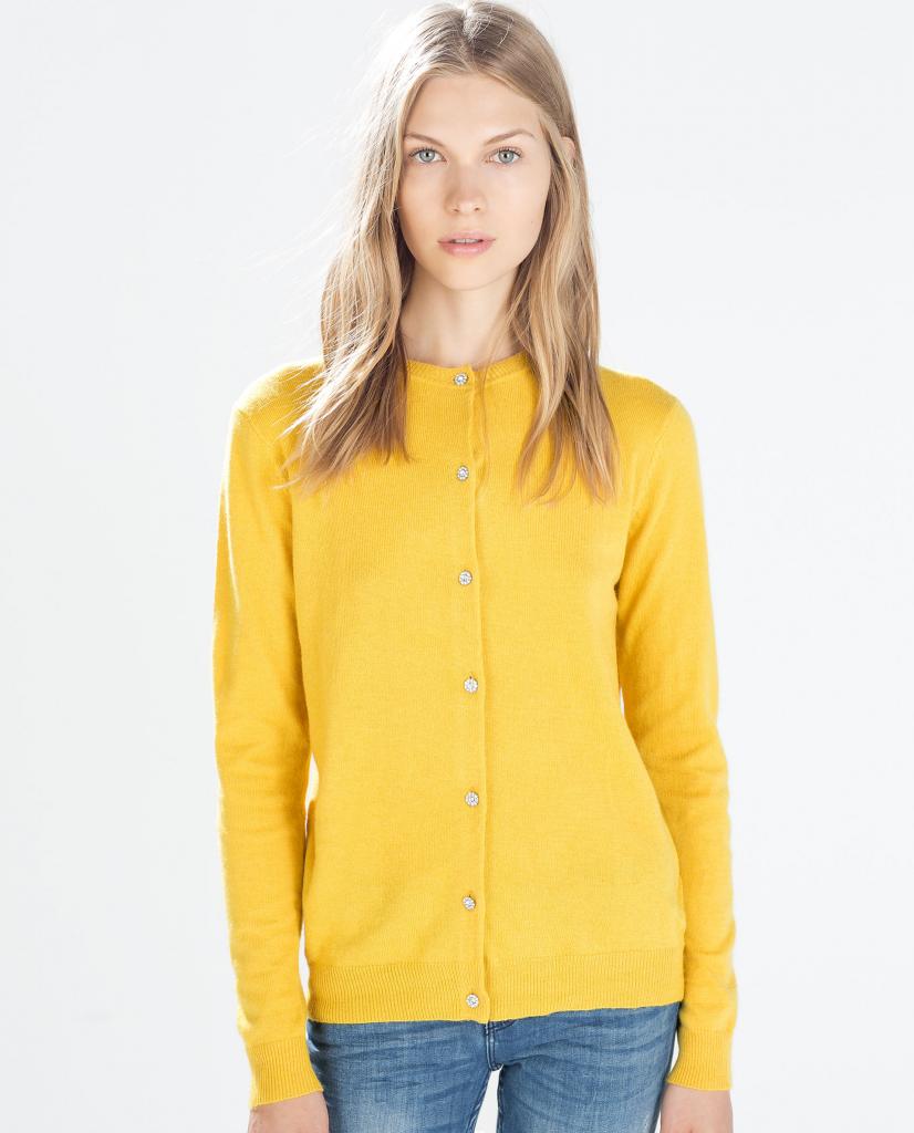 ZARA KNIT Sweter Żółty 40/L Na Guziki - 7073703233 - oficjalne archiwum ...