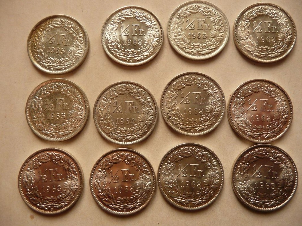 12 monet srebrnych 1/2 fr Szwajcaria stan bankowy