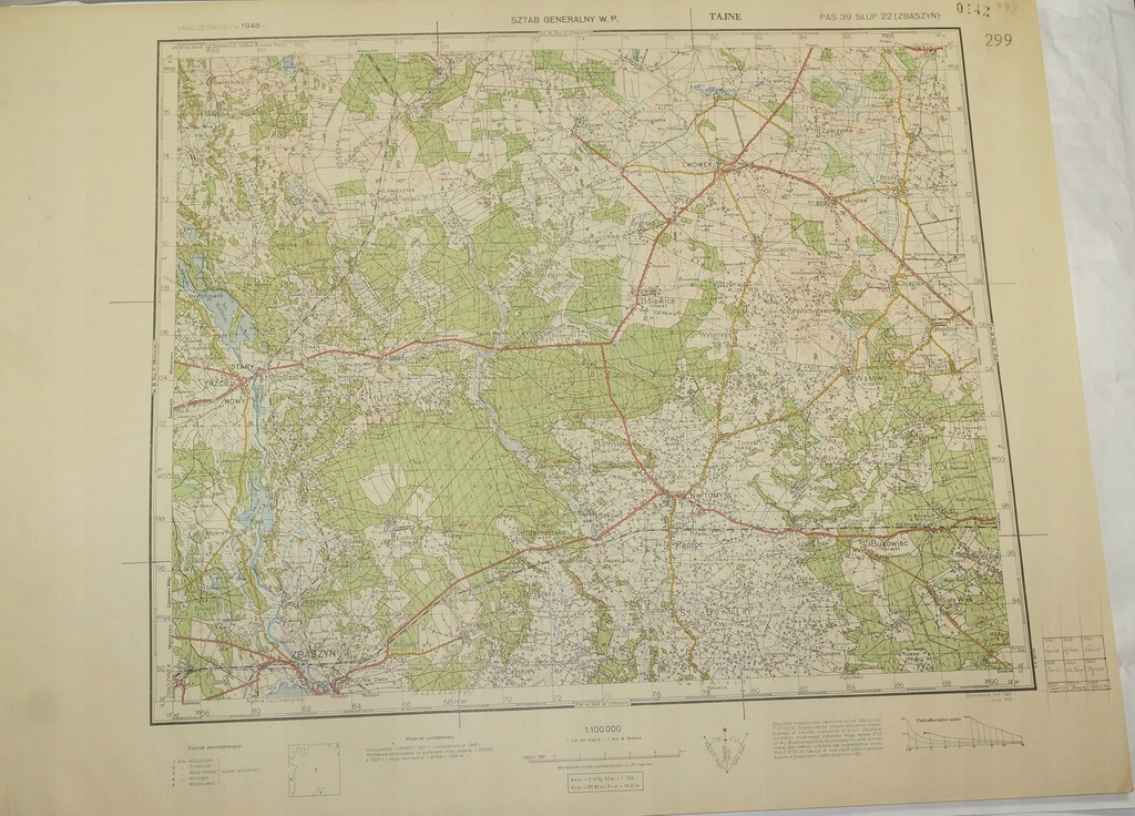 124. Mapa 1948r. ZBĄSZYŃ PAS 39 SŁUP 22