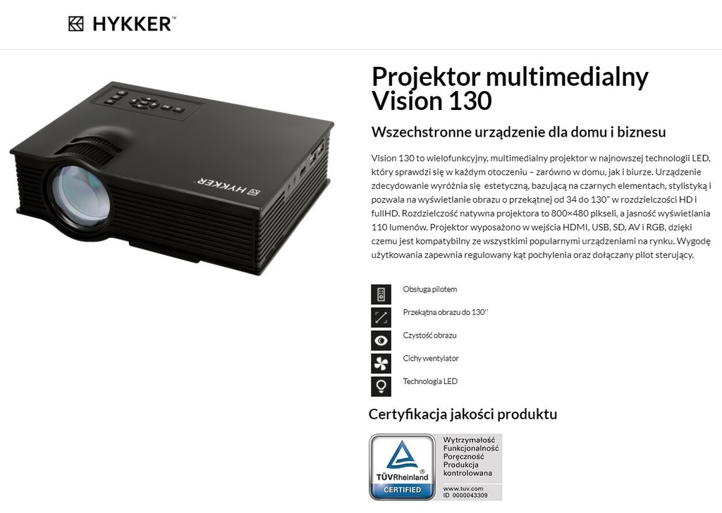 Projektor Rzutnik Led Vision 130 Usb Hdmi 800x480 7228813050 Oficjalne Archiwum Allegro