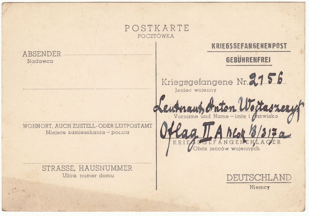 Oflag IIA Prenzlau kartka 1940 (127)