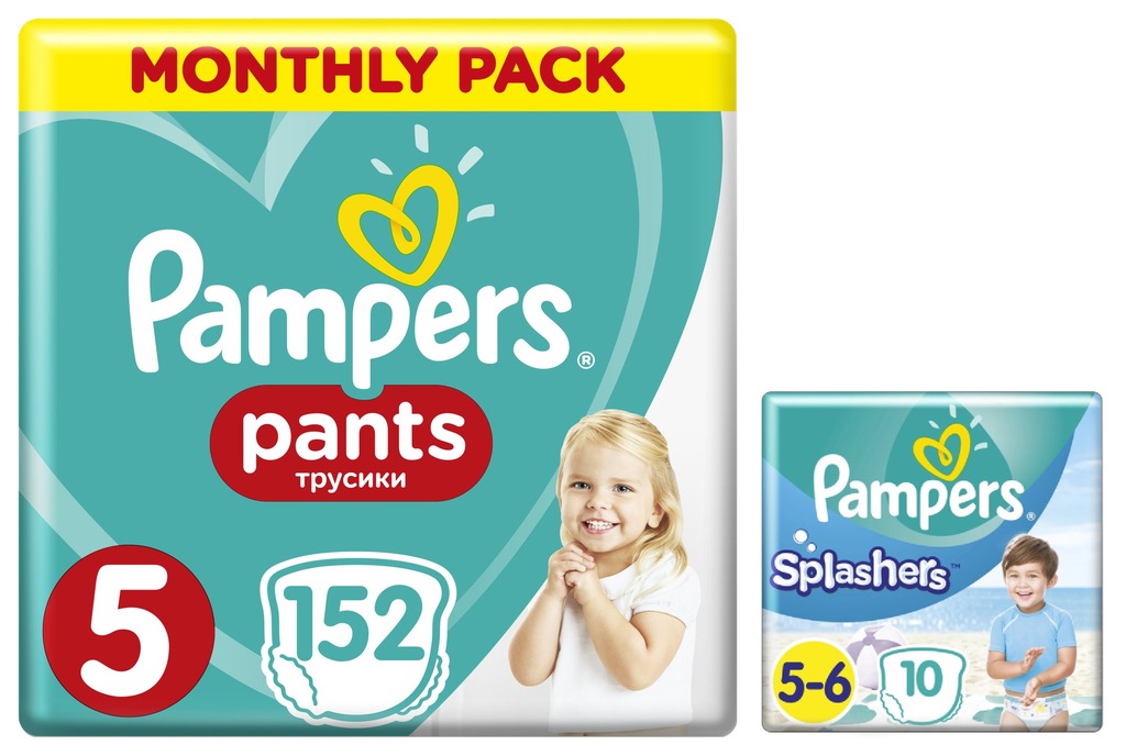 PAMPERS Pieluchomajtki 5 Junior 152 + SPLASHERS - 7359228202 ...