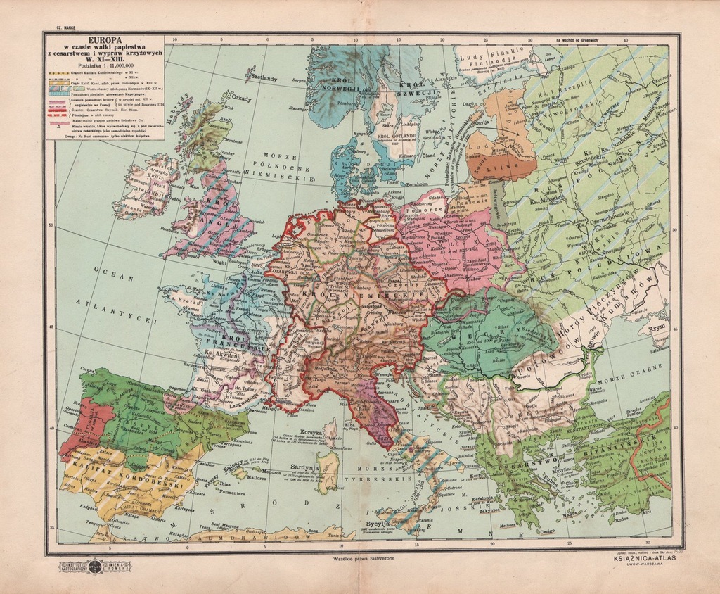 EUROPA WYPRAWY KRZYŻOWE Mapa 1932 r. LWÓW oryginał
