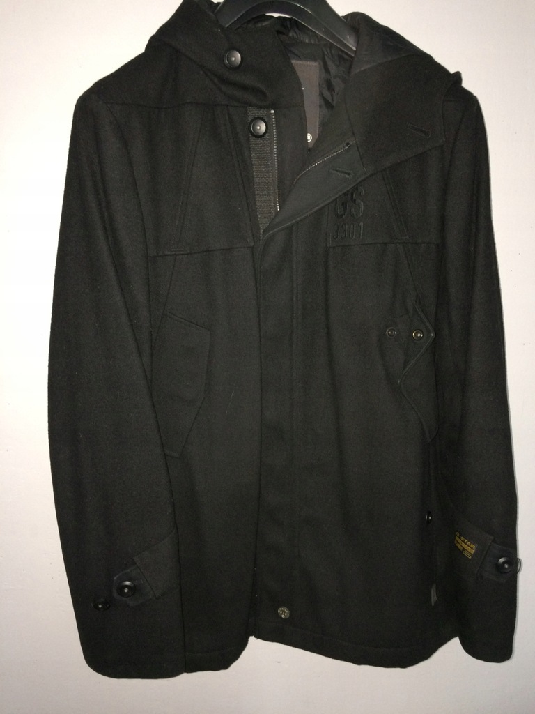 G-Star płaszcz męski czarny zimowy kurtka XL wełna